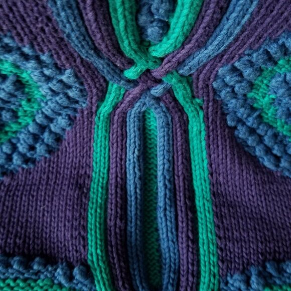 Rare, vintage 80s, 3-D, thick cotton, handmade sweater, M, flowers/geometric - Picture 4 of 11